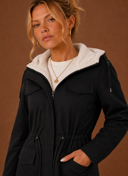 Lange parka dames met fleecevoering – afbeelding 2
