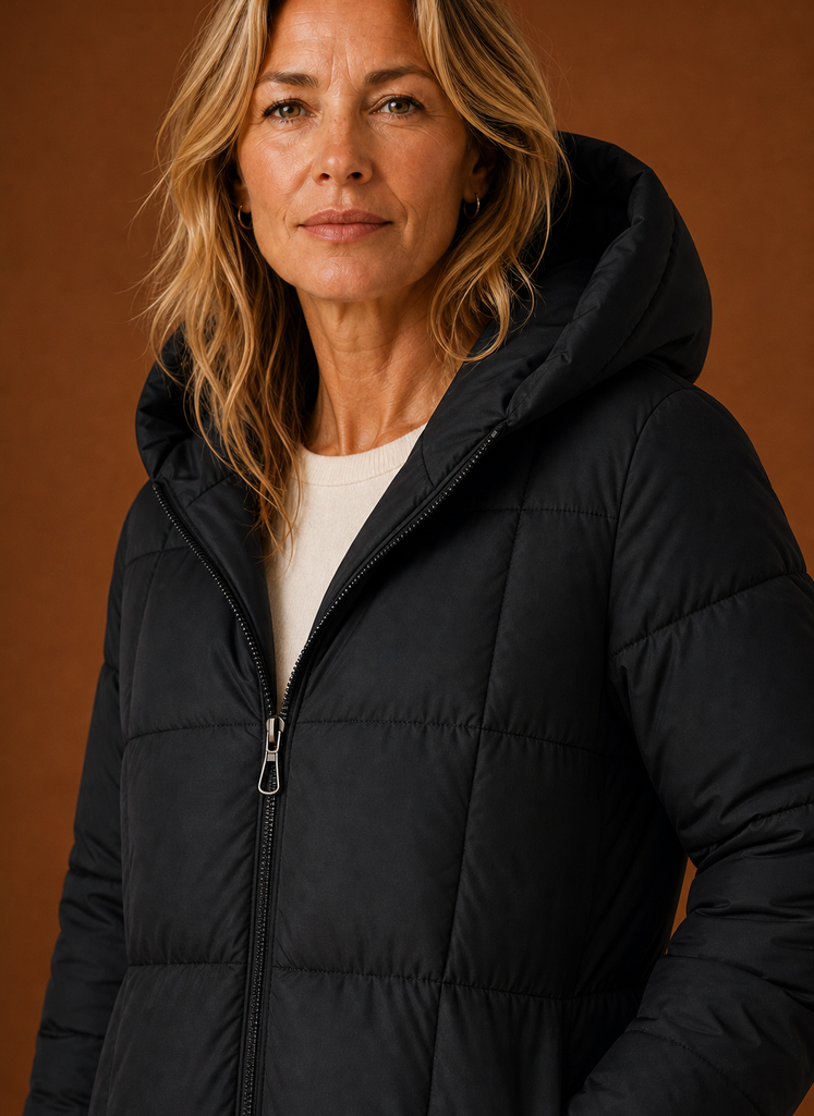 Lange pufferjas dames met capuchon – afbeelding 8