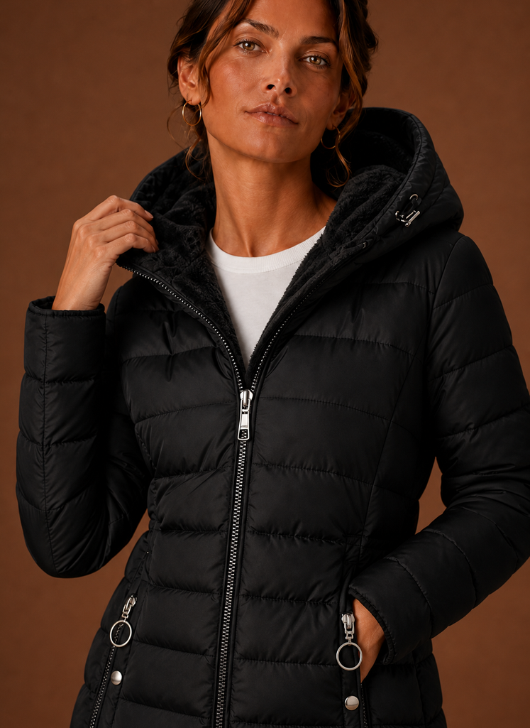Lange pufferjas dames met capuchon – afbeelding 3