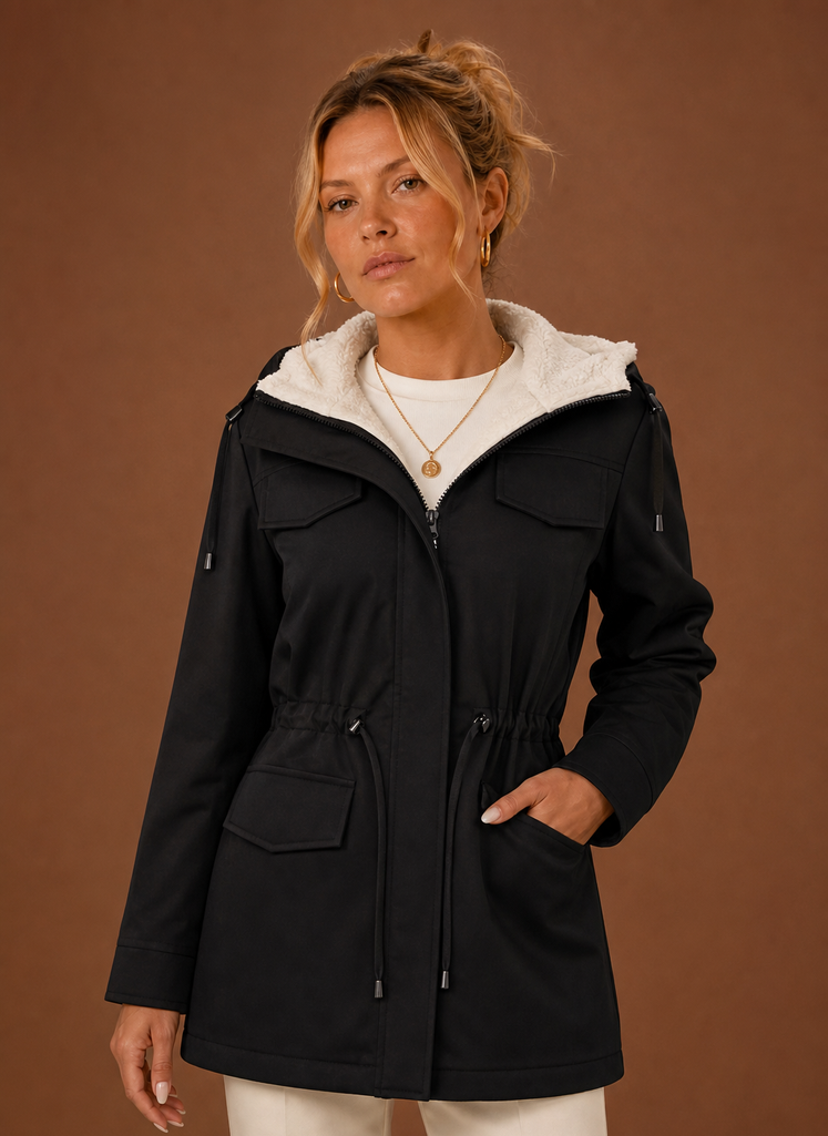Lange parka dames met capuchon en fleecevoering