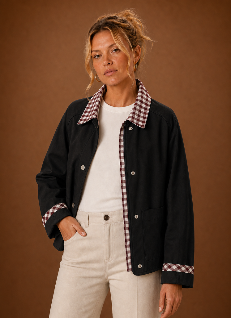 Barn jas dames met geruite kraag – afbeelding 9