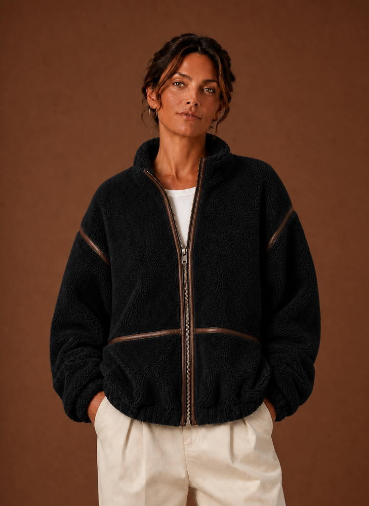 Teddy jas dames in sherpa met rits en opstaande kraag