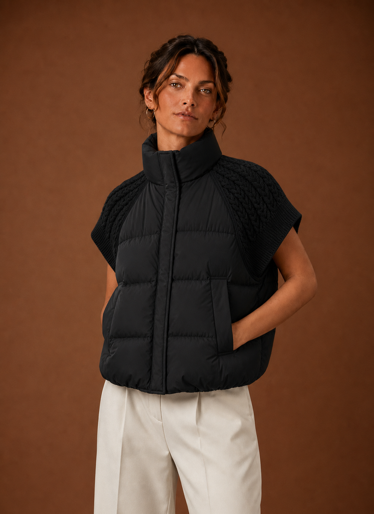 Gewatteerde bodywarmer dames met gebreide schouders