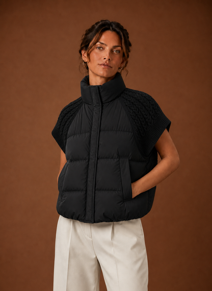 Gewatteerde bodywarmer dames met gebreide schouders