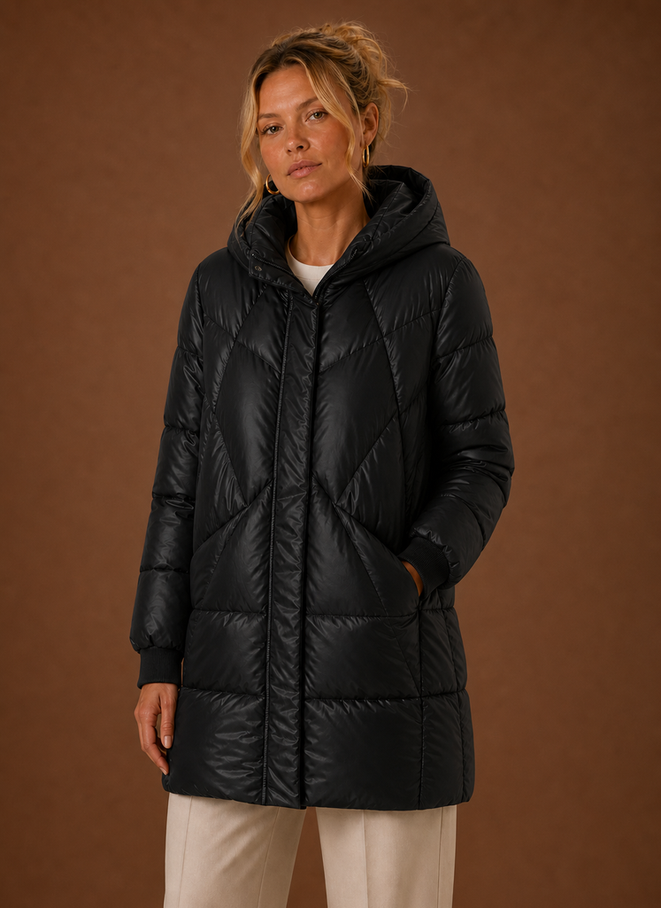 Lange pufferjas dames met capuchon – afbeelding 5