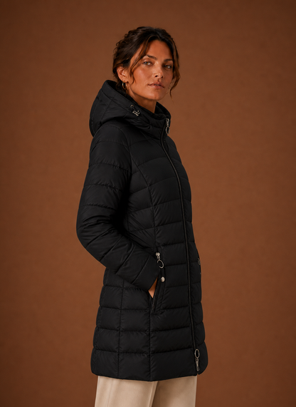 Lange pufferjas dames met capuchon – afbeelding 2