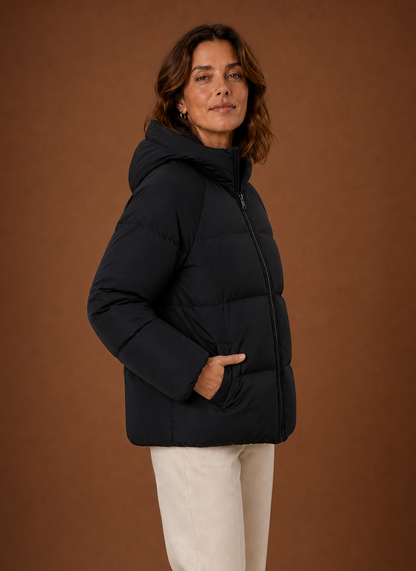 Zwarte pufferjas dames met capuchon – afbeelding 3