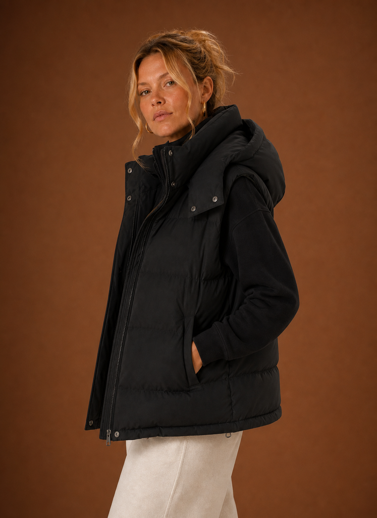 Oversized bodywarmer dames met capuchon – afbeelding 6