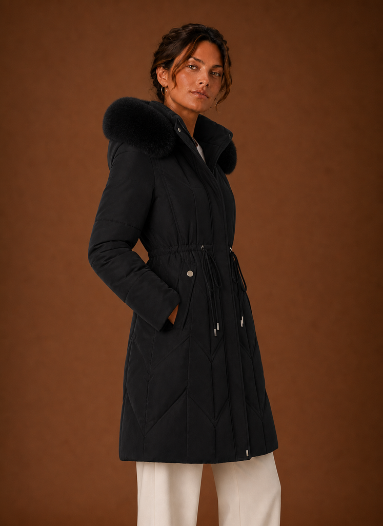 Lange pufferjas dames met bontrand – afbeelding 10