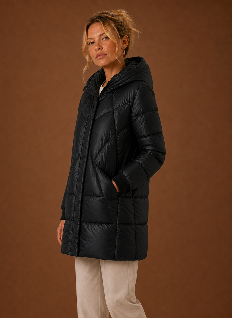 Lange pufferjas dames met capuchon – afbeelding 6