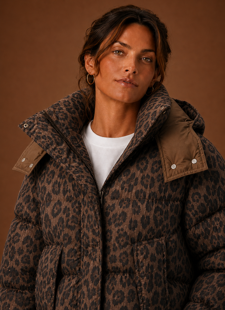 Pufferjas dames met luipaardprint – afbeelding 4