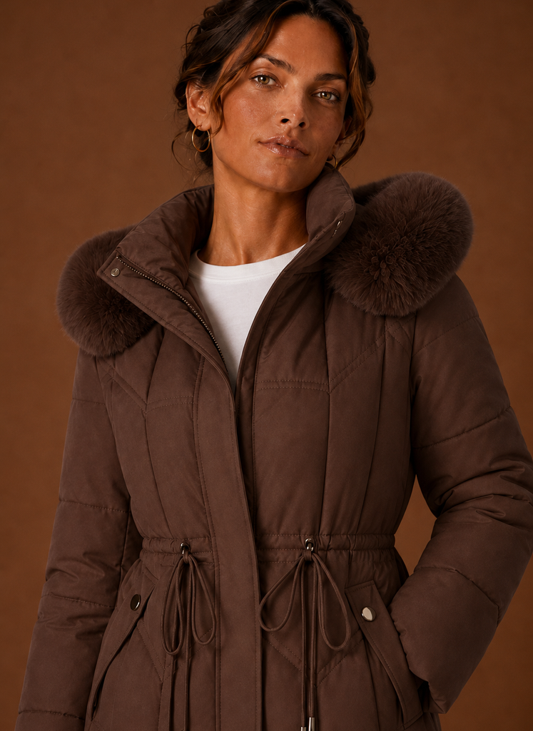 Lange pufferjas dames met bontrand – afbeelding 8