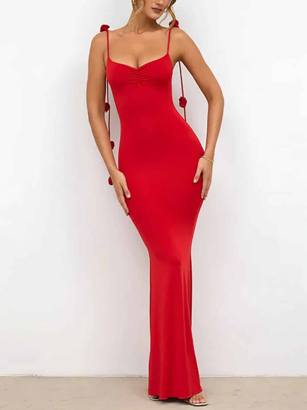 Getailleerde Backless Maxi-jurk met Cami-bandjes