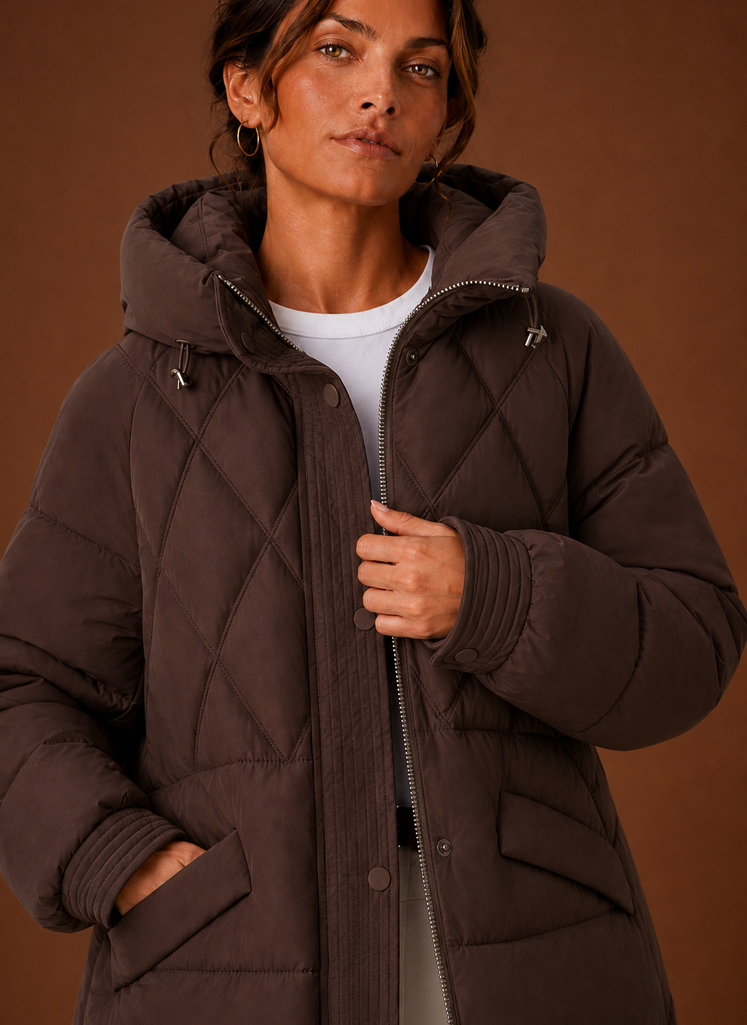 Lange pufferjas dames met ruitstiksel – afbeelding 8