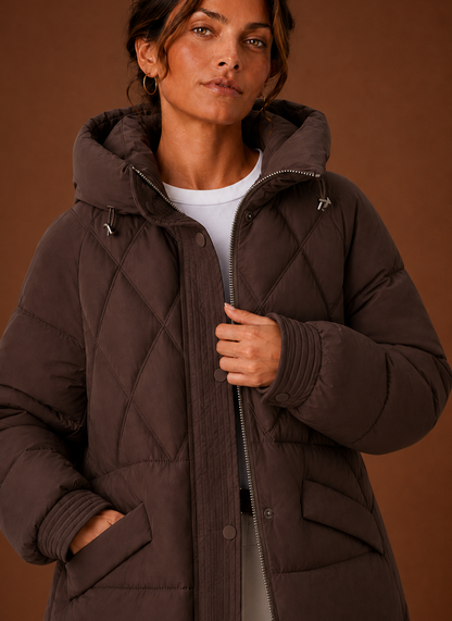 Lange pufferjas dames met ruitstiksel – afbeelding 8