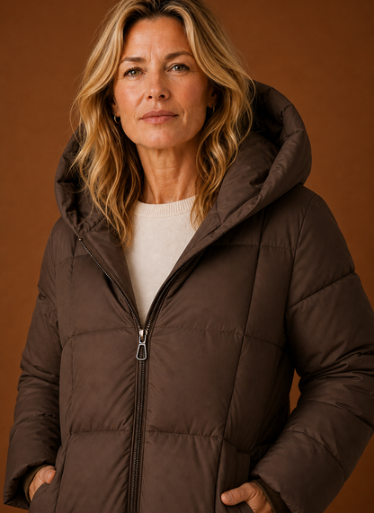 Lange pufferjas dames met capuchon – afbeelding 4