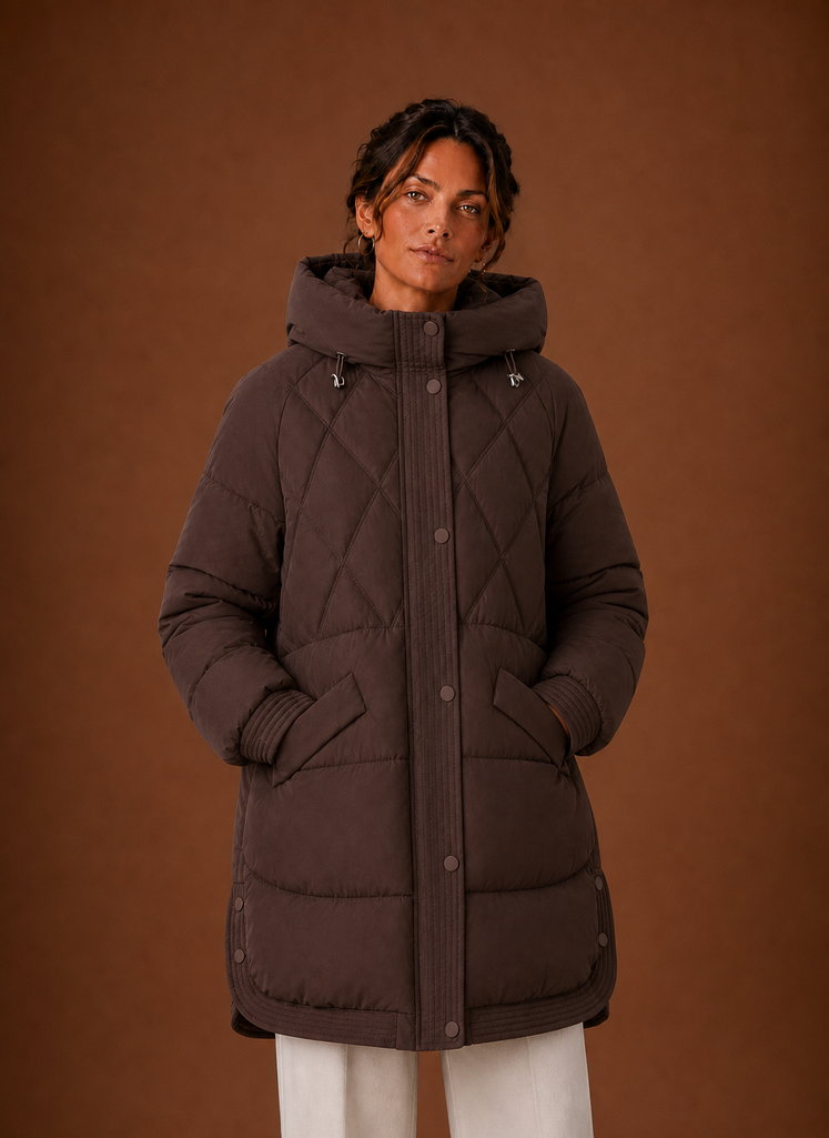 Lange pufferjas dames met ruitstiksel – afbeelding 5