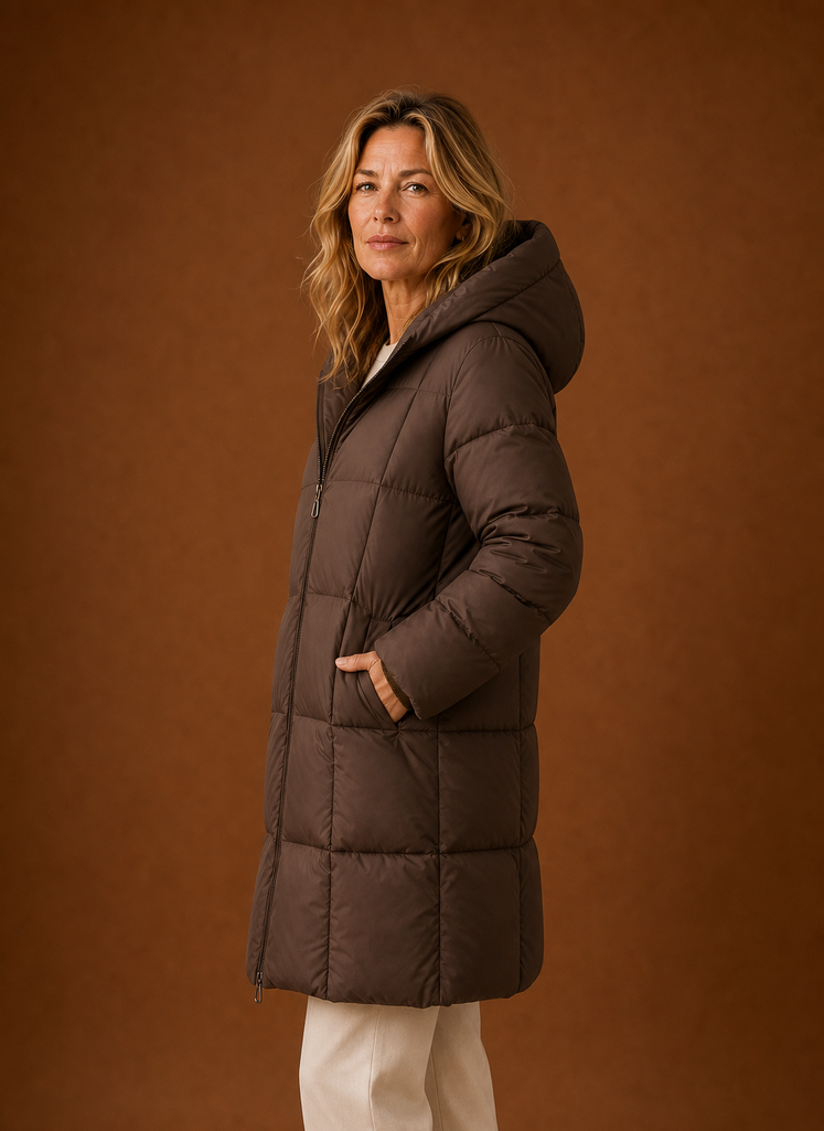 Lange pufferjas dames met capuchon – afbeelding 2