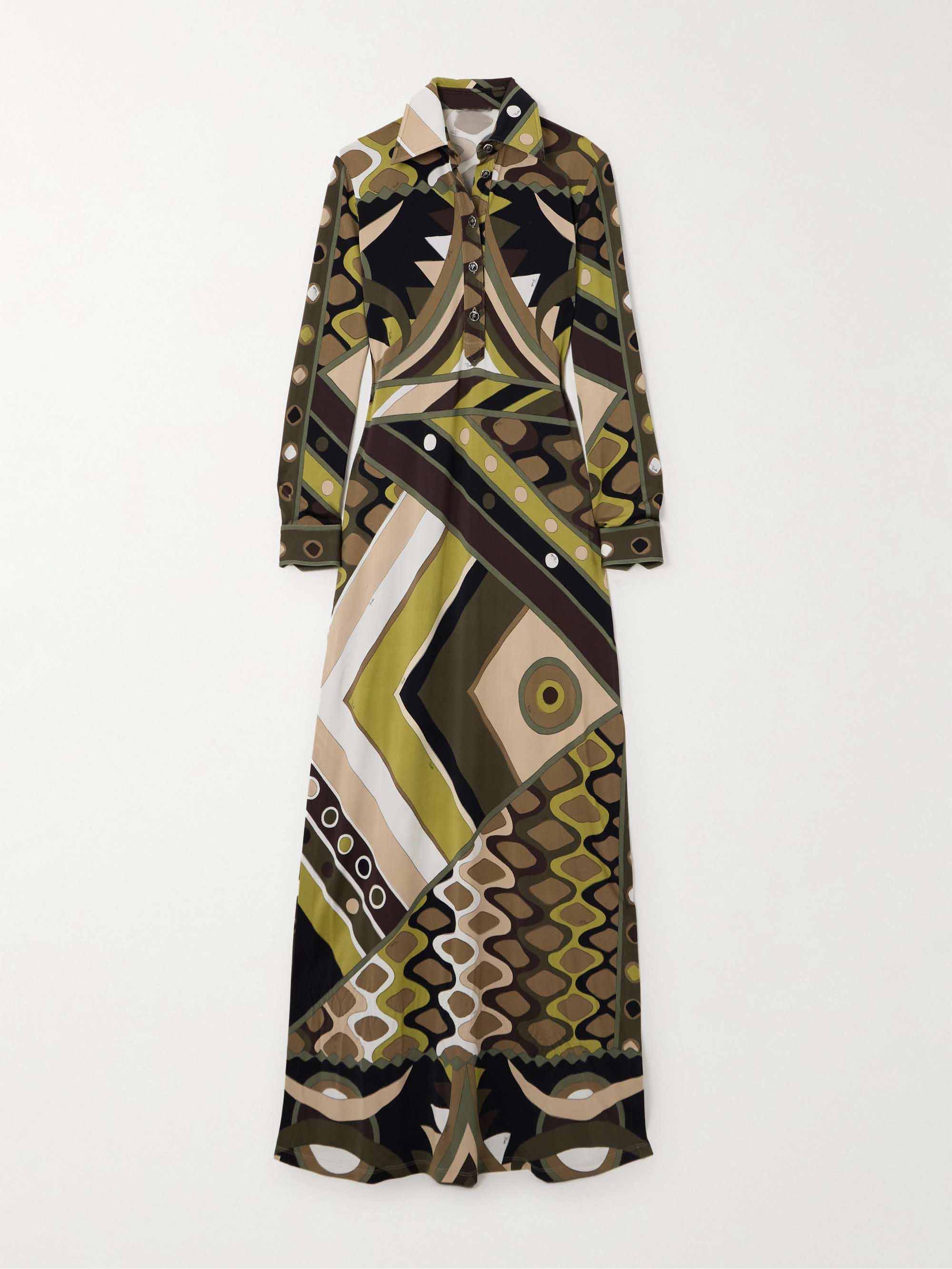 Maxi-jurk met Abstracte Retroprint en Lange Mouwen