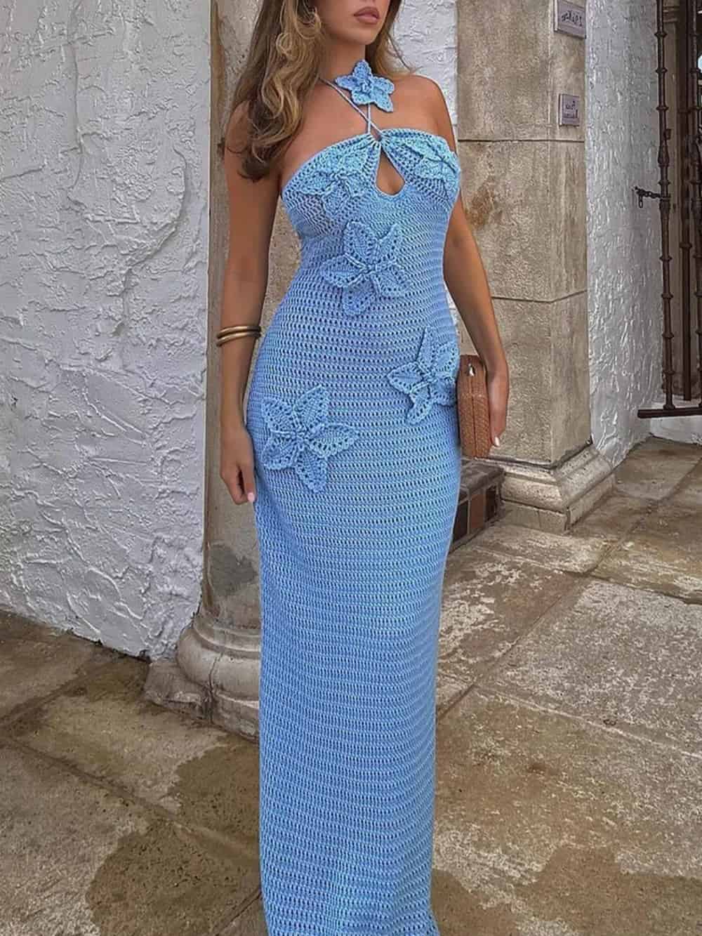 Gehaakte Maxi-jurk met 3D-bloemen