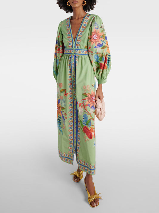 Midi-jurk met Bloemenprint en V-hals