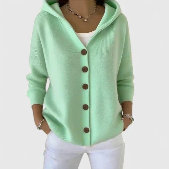 Gebreide Hoodie Dames – Trui met Capuchon Kap & Knopen