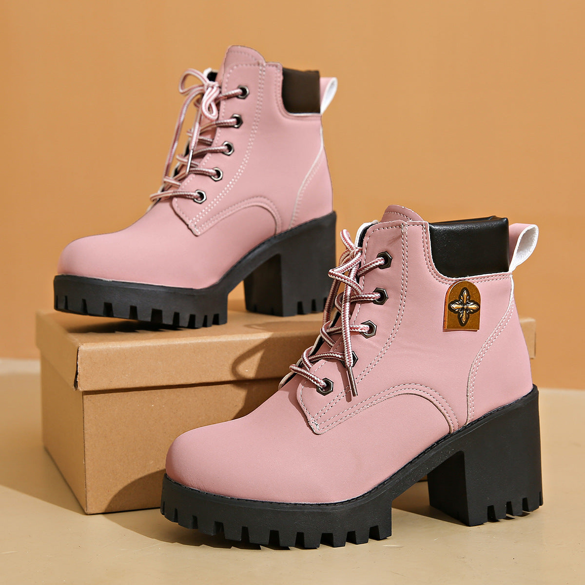 Combat Boots Dames Waterdicht – Veterlaarzen met Blokhak & Grove Zool