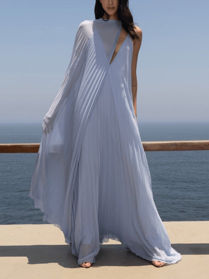 Elegante Maxi-jurk met V-hals en Plooien