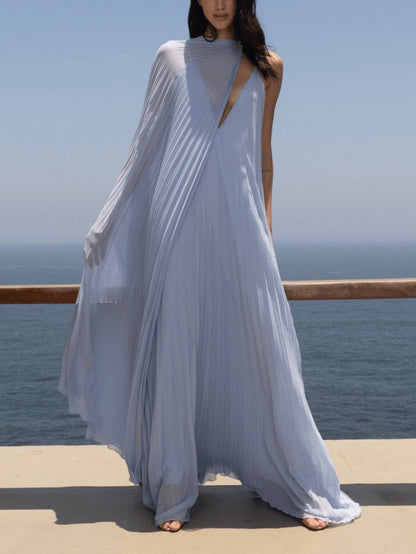 Elegante Maxi-jurk met V-hals en Plooien
