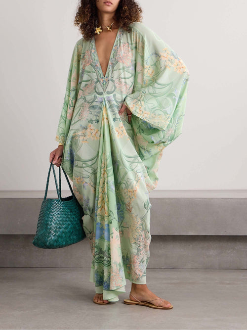 Oversized Midi-jurk met Bloemenprint en V-hals