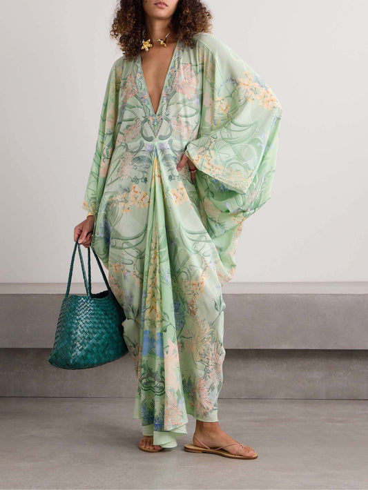Oversized Midi-jurk met Bloemenprint en V-hals