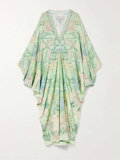 Oversized Midi-jurk met Bloemenprint en V-hals