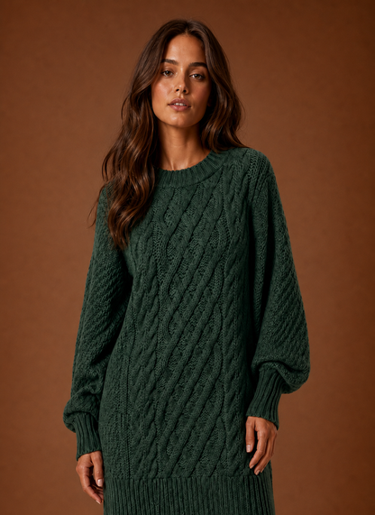 Gebreide jurk dames oversized met kabelpatroon