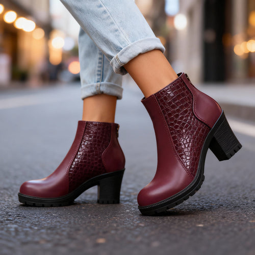 Chelsea Boots Dames Croco – Instap Enkellaarsjes met Blokhak