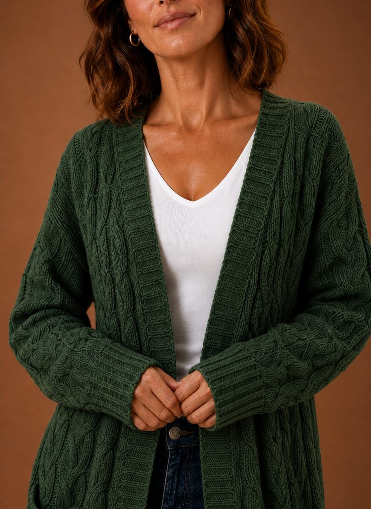Lang grofgebreid vest dames met capuchon – afbeelding 4