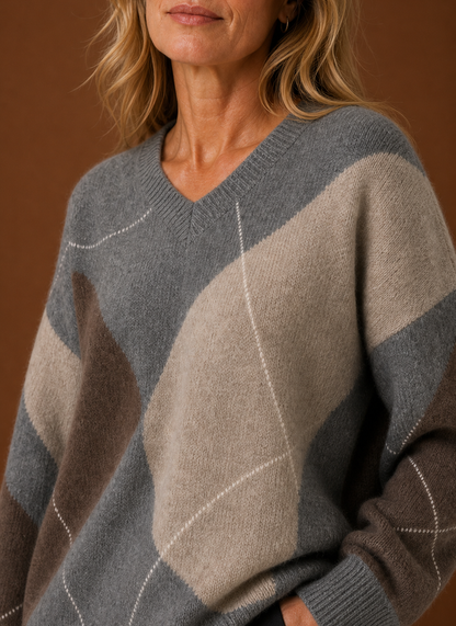 Oversized gebreide trui dames met ruitmotief – afbeelding 2
