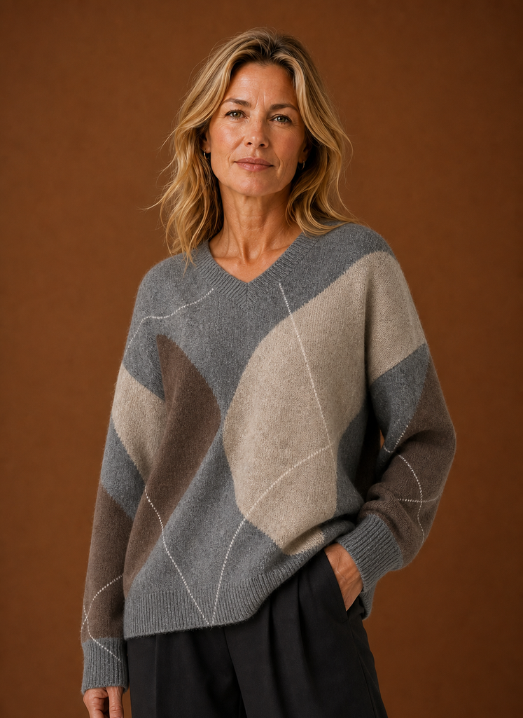 Oversized gebreide trui dames met argyle-ruitmotief