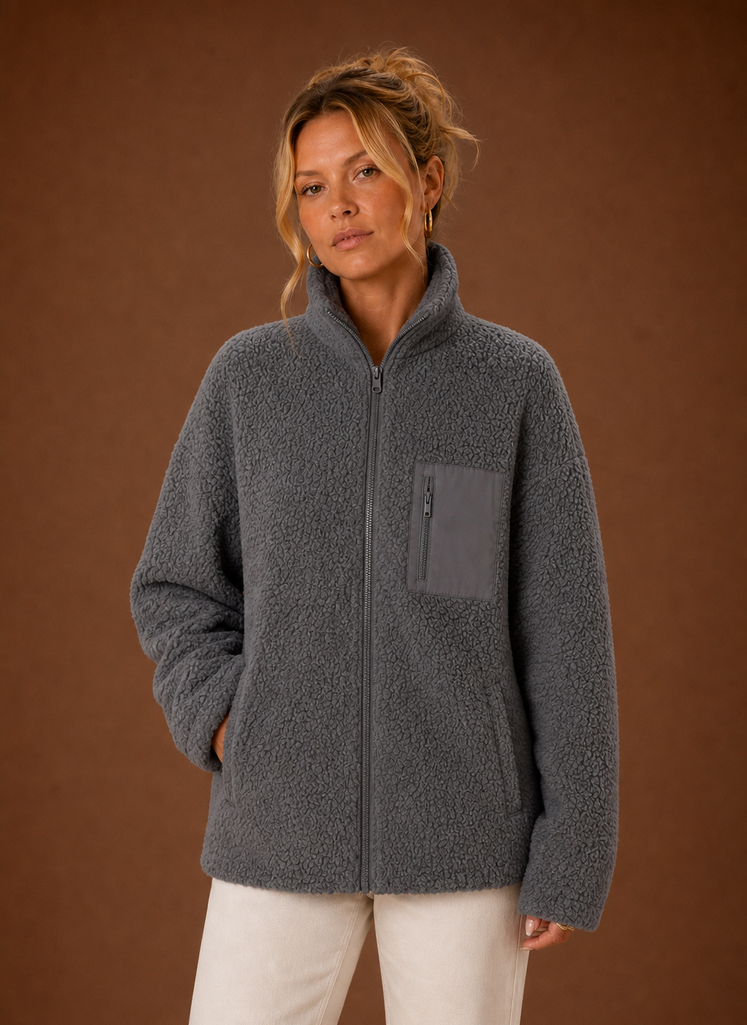 Sherpa teddy jas dames met ritssluiting