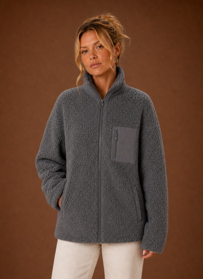 Sherpa teddy jas dames met ritssluiting