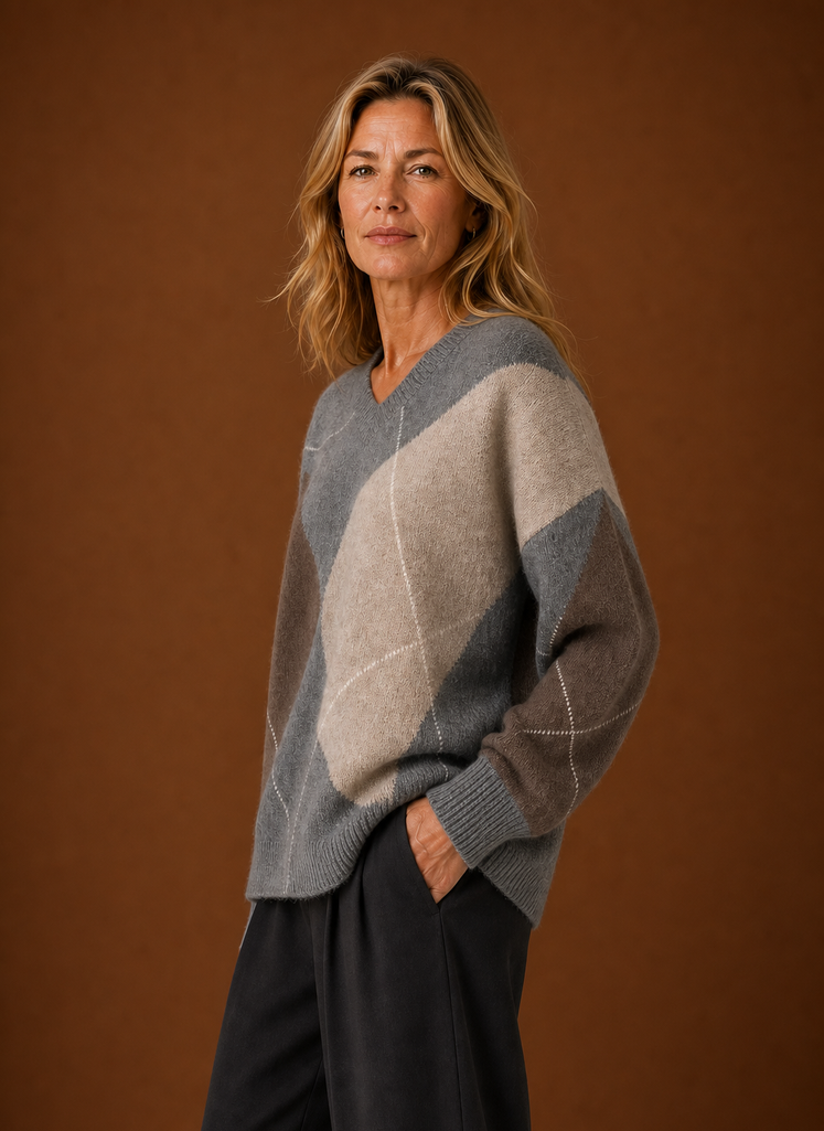 Oversized gebreide trui dames met ruitmotief – afbeelding 3