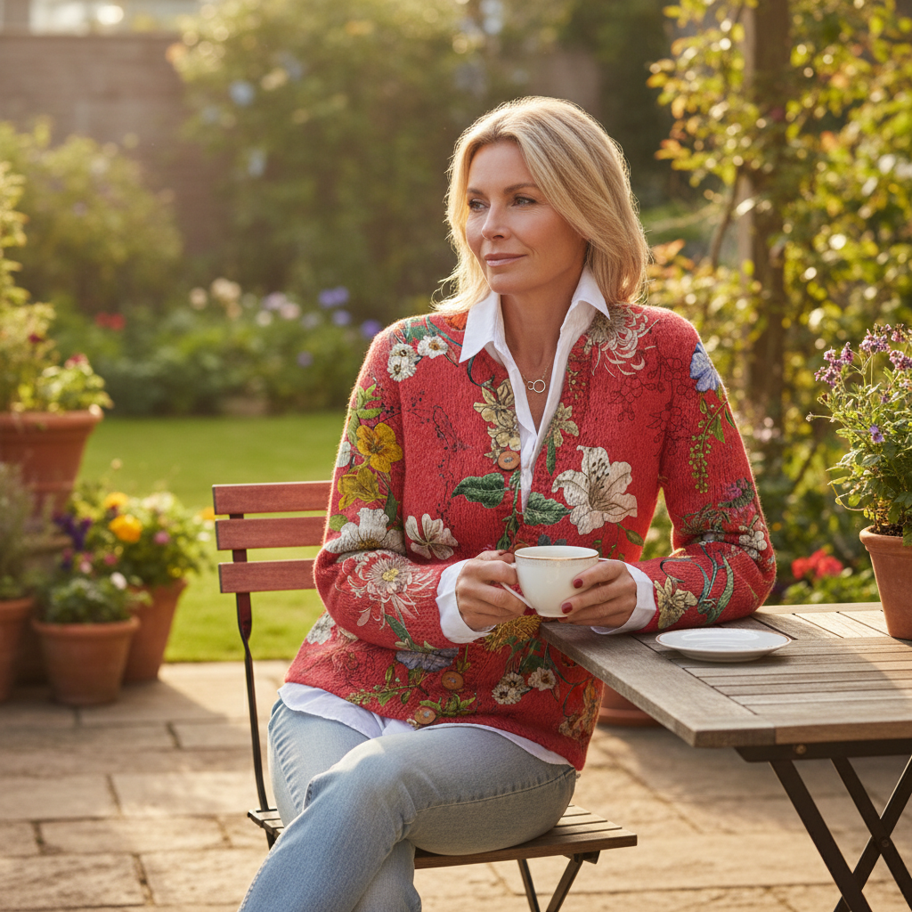 Vest Dames Bloemenprint – Gebreide Cardigan met Knopen