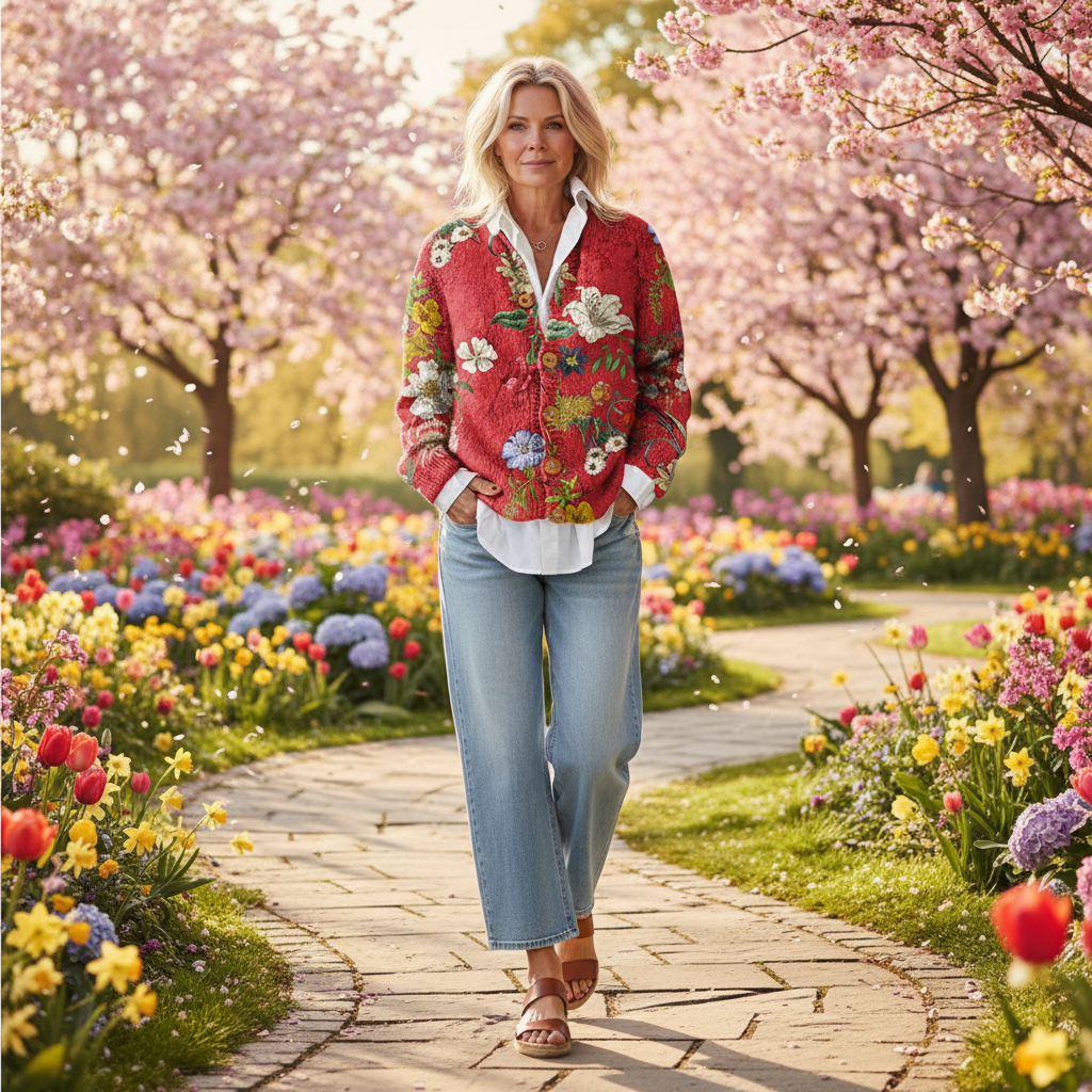 Vest Dames Bloemenprint – Gebreide Cardigan met Knopen