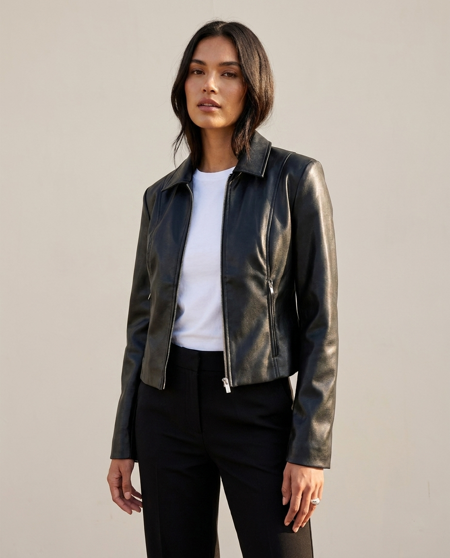 Leren jas dames zwart biker – Romaccio