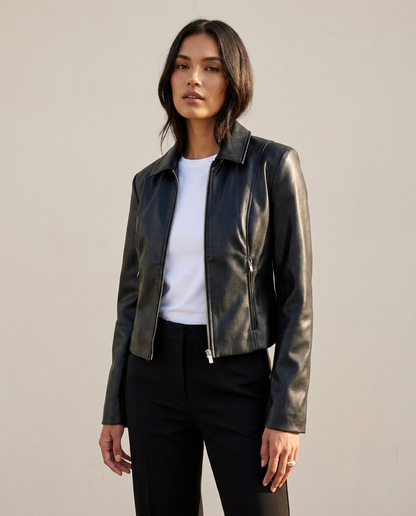 Leren jas dames zwart biker – Romaccio