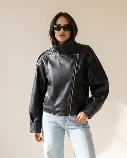 Leren jas dames asymmetrische biker – Romaccio