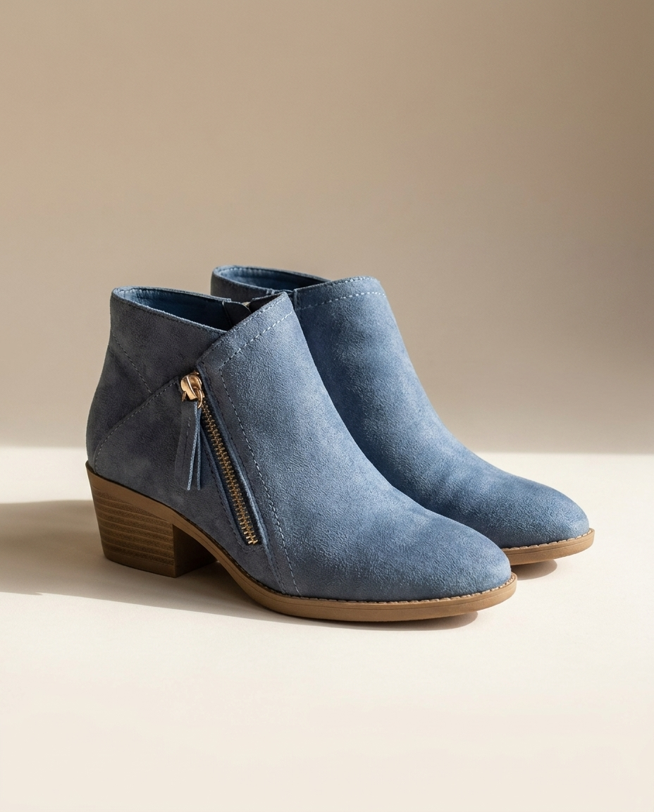 Suede side-zip block heel ankle boots hero