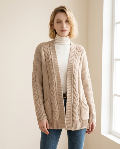 chunky cable knit cardigan hero