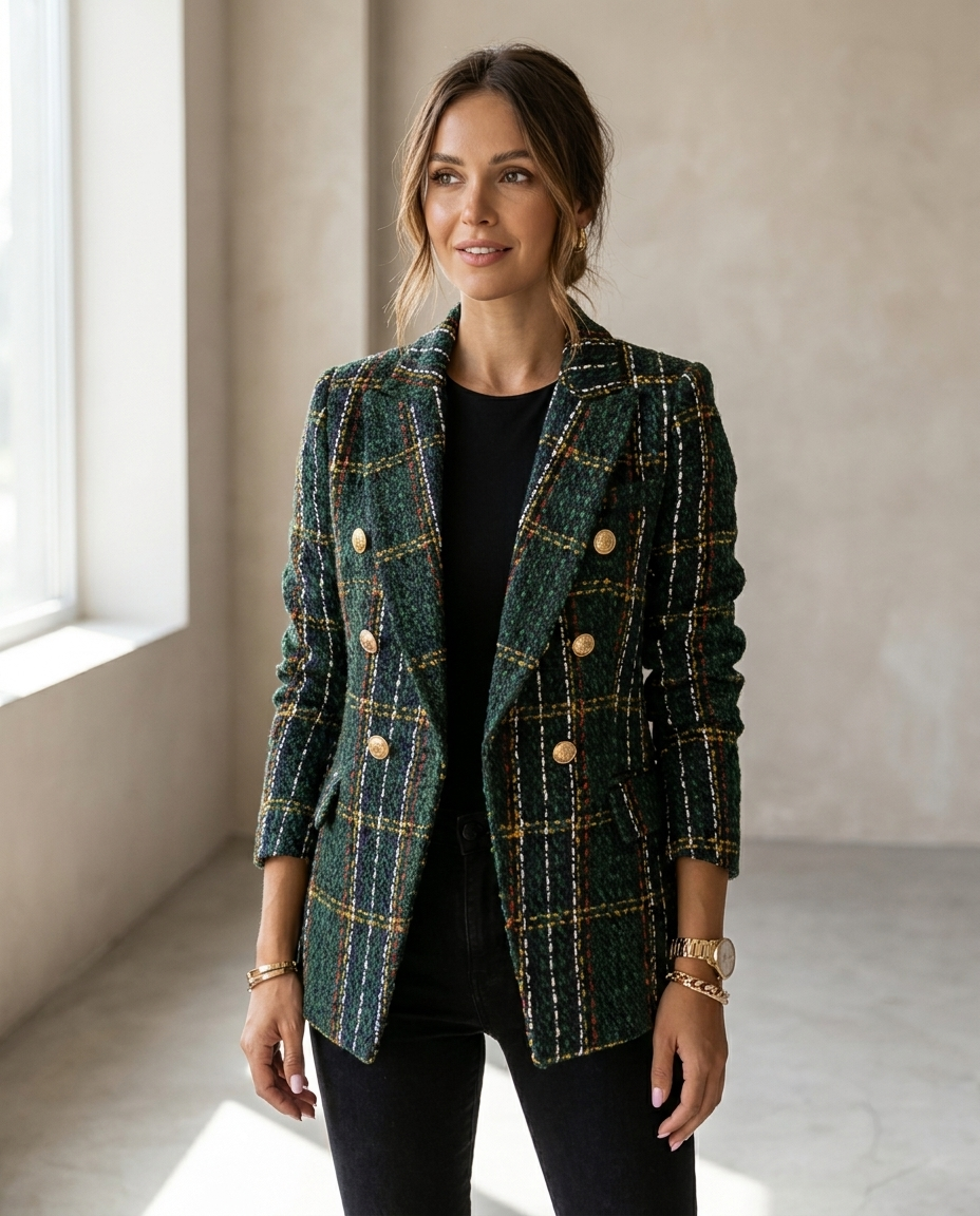 plaid tweed blazer hero