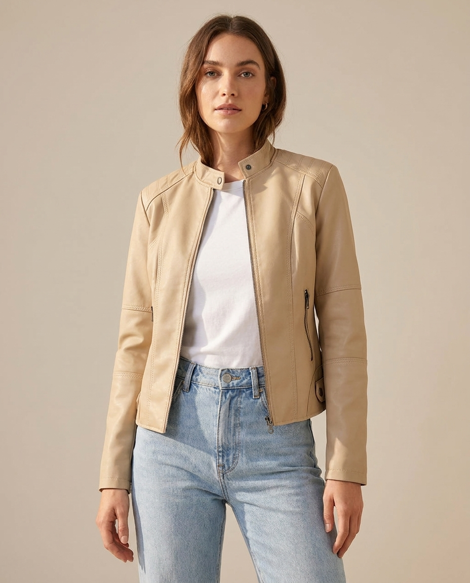 Leren jas dames kort cropped biker – Romaccio