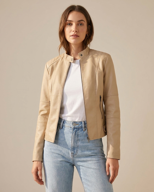 Leren jas dames kort cropped biker – Romaccio